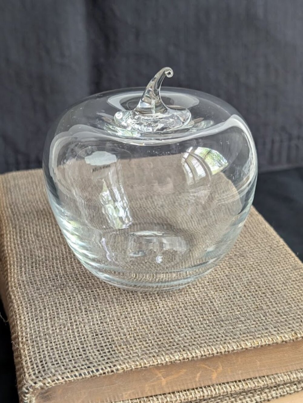 Vintage Blenko Handcrafted Clear Blown Glass Apple Sculpture Paperweight